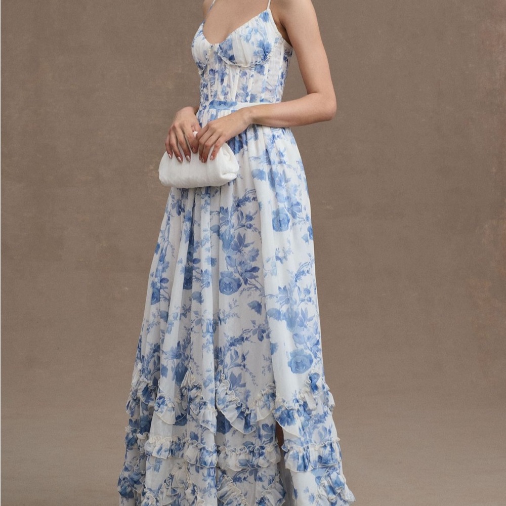V. Chapman Blue and White Spaghetti Strap Maxi Sundress
